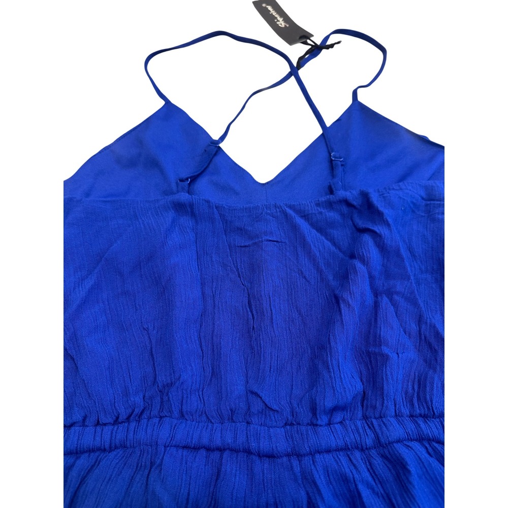Shinestar Royal Blue Crochet Lace Trim Romper Womens Medium HD5325S Pockets NEW - Picture 10 of 12